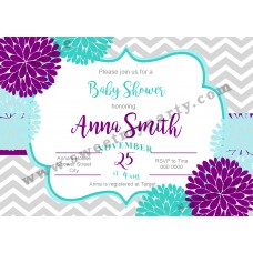 Floral Purple Aqua Blue Baby Shower Invitation,(02bbg)